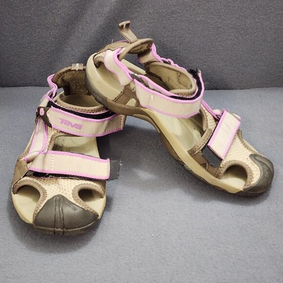 Teva Sandals Youth Size 4 Brown Pink Closed Toe Water Sport Hook & Loop 6218 - Picture 1 of 12